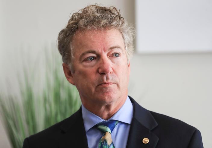 Sen. Rand Paul makes an appearance in Louisville on Dec. 6, 2021 to honor the founders of Phocus, a maker of sparkling water energy drinks, as part of Small Business of the week.