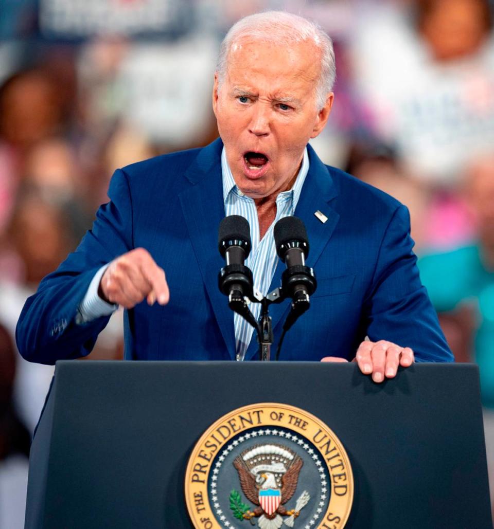 President Joe Biden speaks during a campaign event at the Jim Graham building at the North Carolina State Fairgrounds in Raleigh on Friday June 28, 2024. Biden debated former President Trump in Atlanta Georgia the previous night.