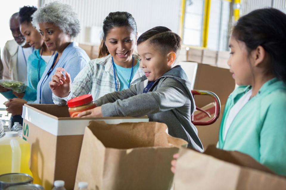 34) Drop off food at a food bank.