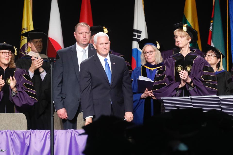 Vice President Mike Pence delivered a commencement address at Taylor University on Saturday, May 18, 2019.