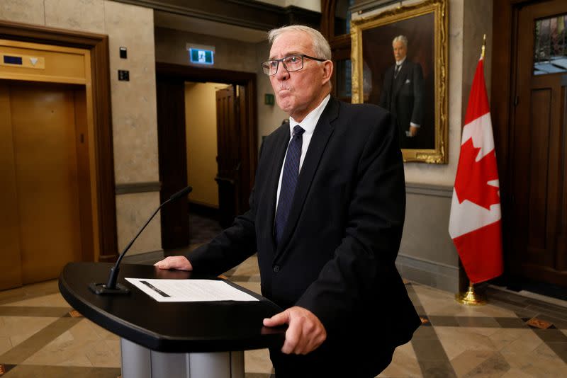 Canada's Minister of National Defence Bill Blair holds a press conference in the House of Commons foyer on Parliament Hill in Ottawa