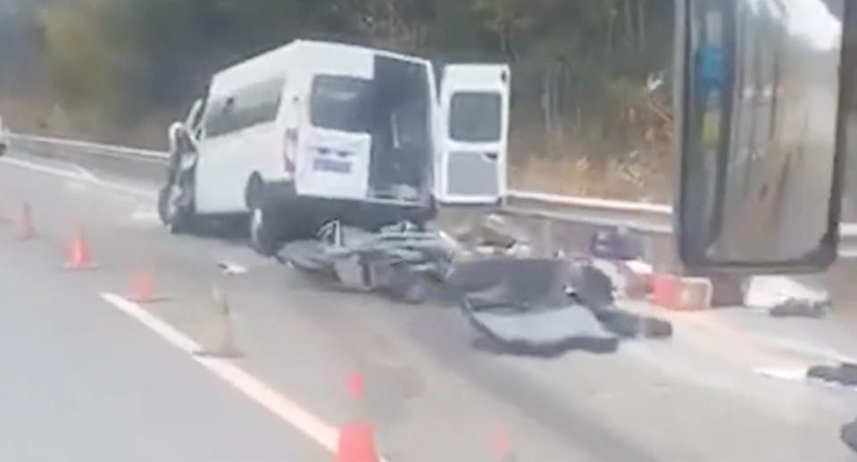 A still image from a video filmed at the crash site. The truck has been removed by authorities. Source: Xuanwo Video