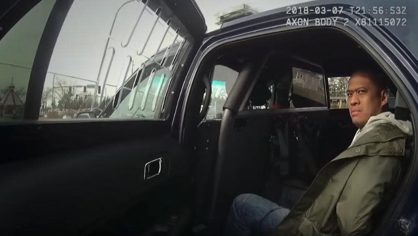 Screen grab from body cam video of Vincent Ramos when he was arrested by Bellingham Police on March 7, 2018.