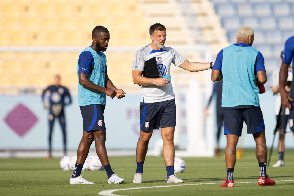 DOHA, QATAR - NOVEMBER 14: Anthony Hudson of the United States during a training session at Al-Gharafa SC Stadium on November 14, 2022 in Doha, Qatar. (Photo by John Dorton/ISI Photos/Getty Images)