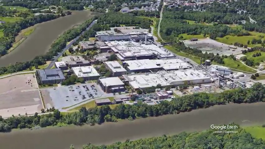 Google Earth Studio offers a birds-eye view of the GlobalFoundries' semiconductor plant in Essex Junction, VT.