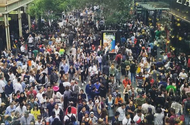 The trucks made a sombre point for Sydney's Boxing Day bargain hunters. Source: Theodore Pascual/Instagram