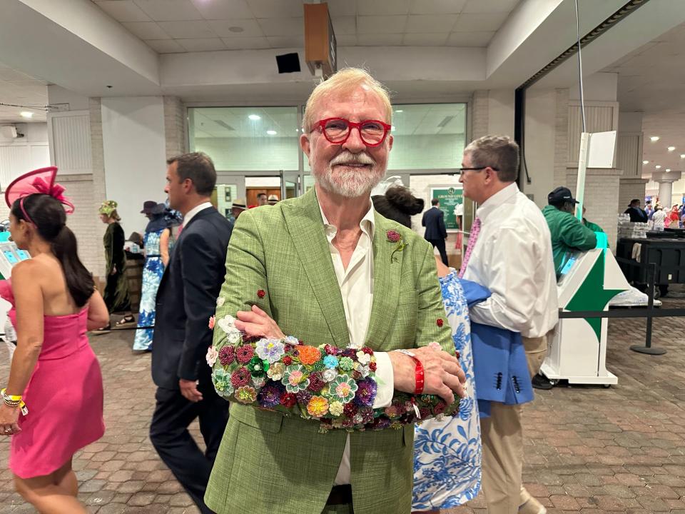 Steve Wilson, owner of 21c Museum Hotel in Louisville, was sporting an iconic suit for the 150th Run for the Roses at Churchill Downs in Louisville, made by Louisville designer Gunnar Deatherage, a previous contestant on “Project Runway.”