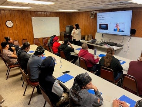 Non-English speakers at Wisconsin Aluminum Foundry in Manitowoc participate in a class to learn English. WAF contracts with Wisconsin Literacy’s local affiliate to bring instructors onsite to teach the class, which employees take three times per week during their lunch breaks.