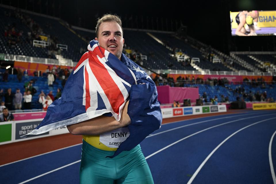 Matthew Denny, pictured here after winning the men's discus final at the Commonwealth Games.