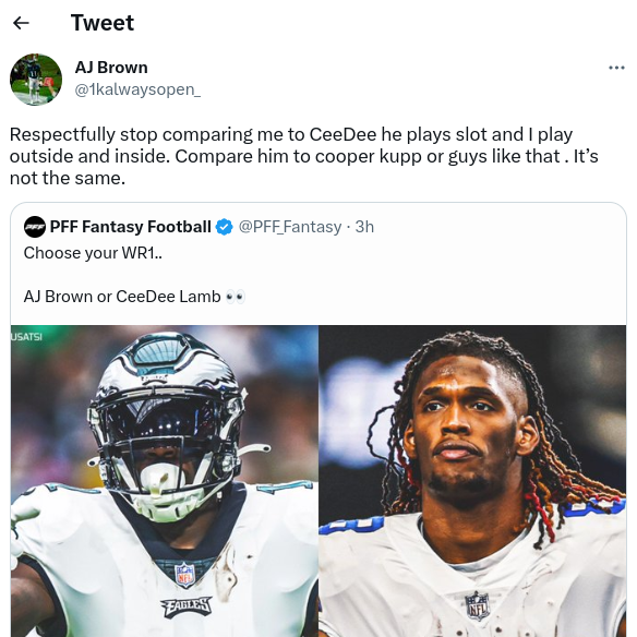 Eagles All-Pro wide receiver AJ Brown responds strongly to CeeDee Lamb  comparison