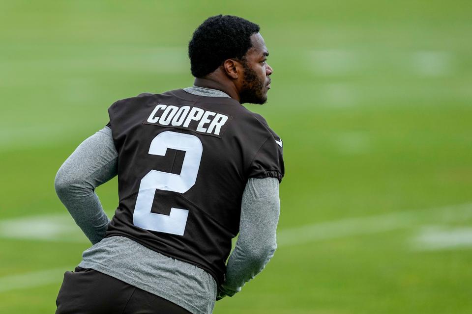 Cleveland Browns wide receiver Amari Cooper runs drills at the team's training camp Saturday in White Sulphur Springs, W.Va.