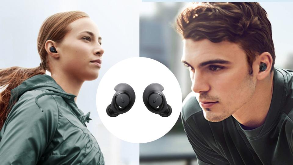 The Anker Soundcore ear buds offer up to 100 hours of play time - and they're on sale. Image via Amazon. 