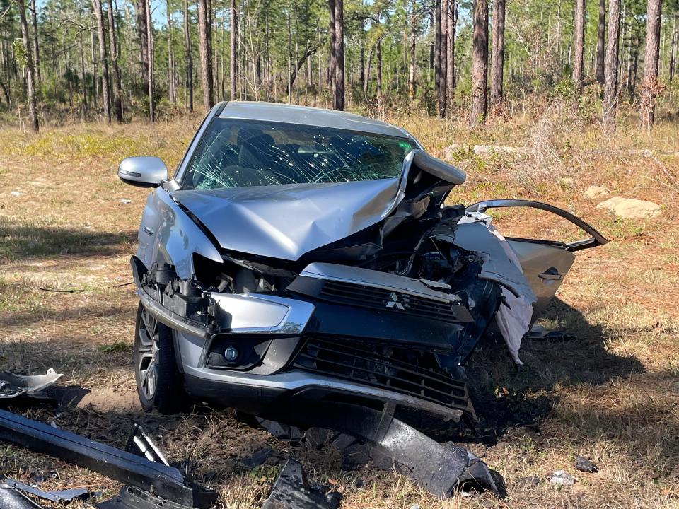 The driver of this SUV was taken to a local hospital for treatment following a two-vehicle wreck that killed a woman in rural Marion County on Friday morning.
