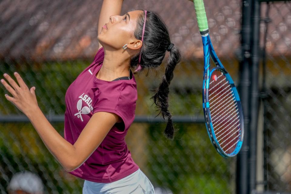 La Salle’s duo of Eliza Barker and Alisha Chowdhry, pictured, won the doubles championship on Sunday against Narragansett’s Lara Gooding and Ambujam Lohmann.