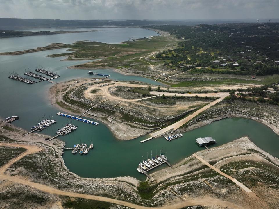Lake Travis' low water level can be seen at Keller Marina on Hudson Bend. Last year was the fourth-worst year in LCRA history in terms of the water flowing into the Highland Lakes.