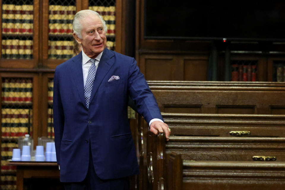 LONDON, ENGLAND - DECEMBER 14: Britain's King Charles III visits the Royal Courts of Justice on December 14, 2023 in London, England. (Photo by Hannah McKay - WPA Pool/Getty Images)