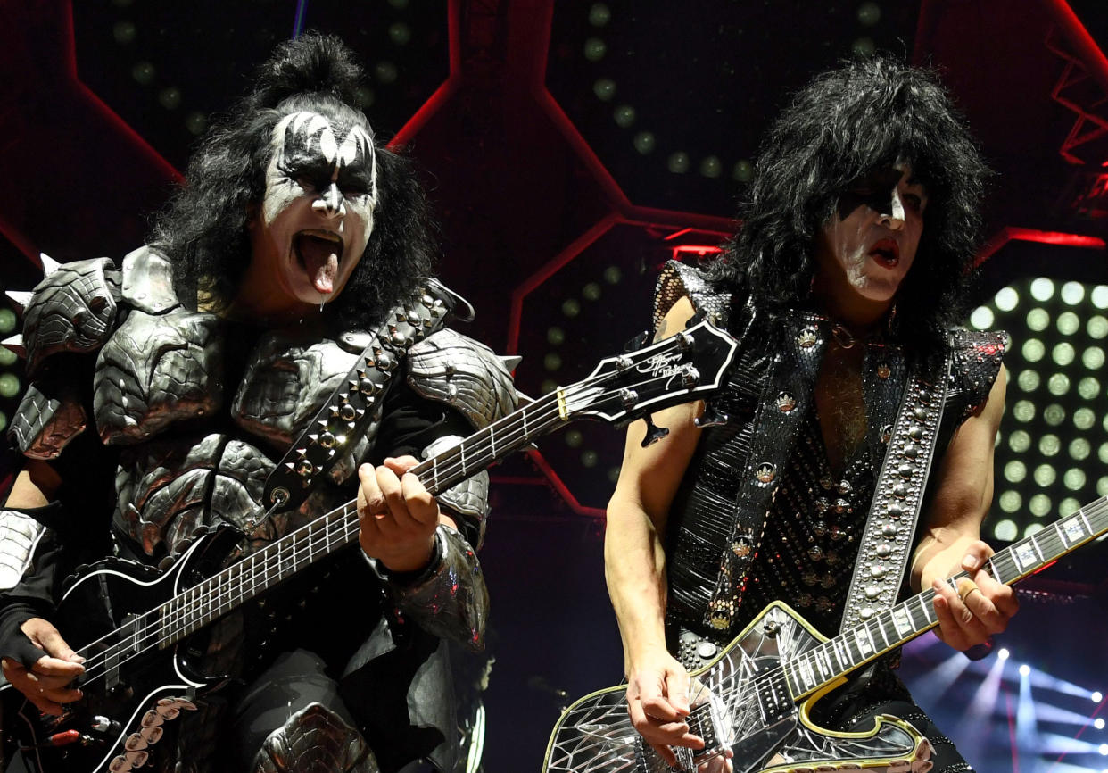 NEW YORK, NEW YORK - MARCH 27:  Gene Simmons, Paul Stanley of KISS perform on stage during End Of The Road World Tour at Madison Square Garden on March 27, 2019 in New York City. (Photo by Kevin Mazur/Getty Images)