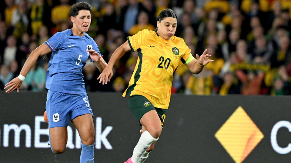 Seen here, Matildas captain Sam Kerr playing in the friendly against France. 