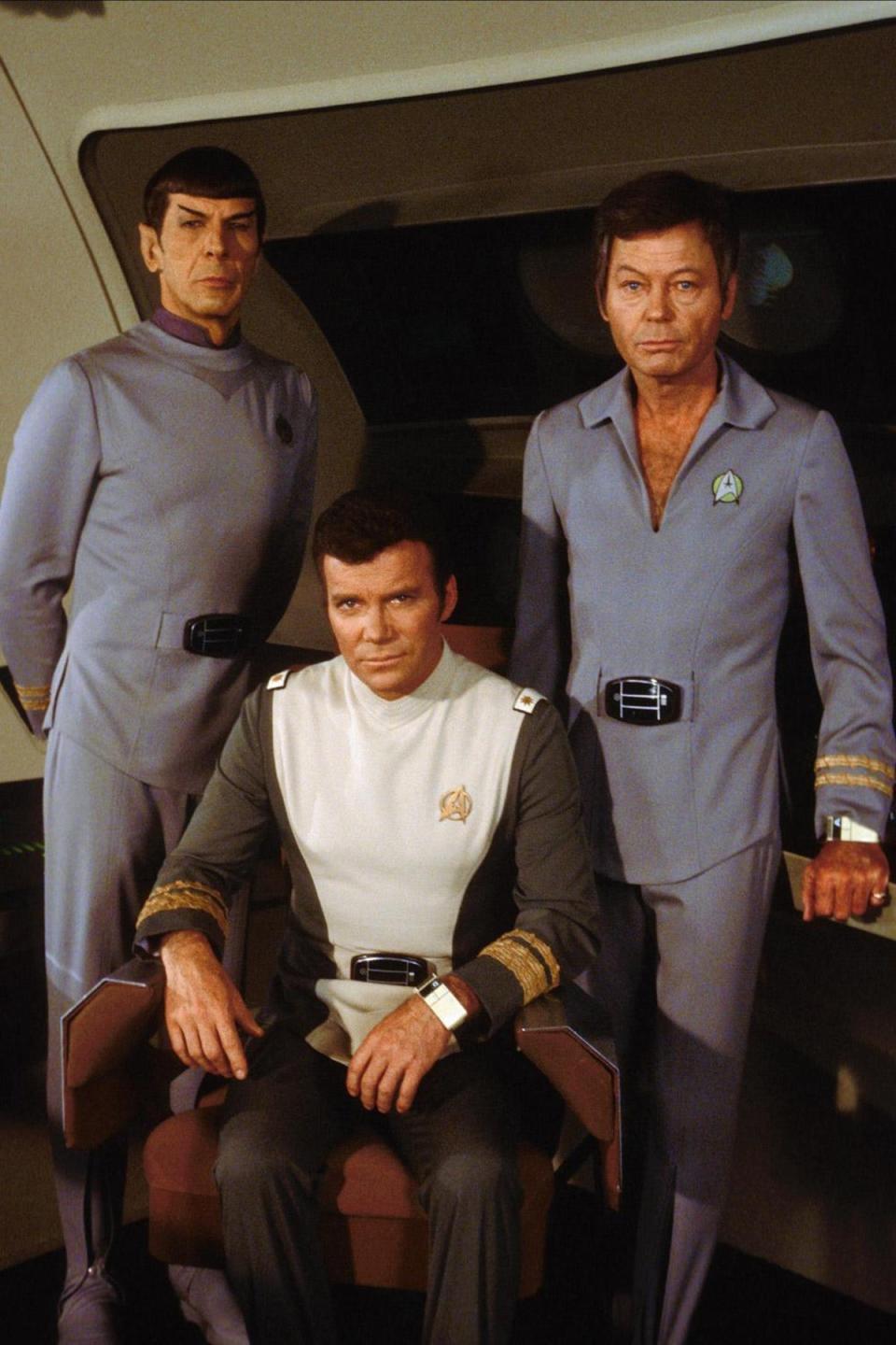 Leonard Nimoy as Spock, William Shatner as Admiral James T Kirk and Deforest Kelley as Dr. McCoy in Star Trek: The Motion Picture (1979) (Paramount)