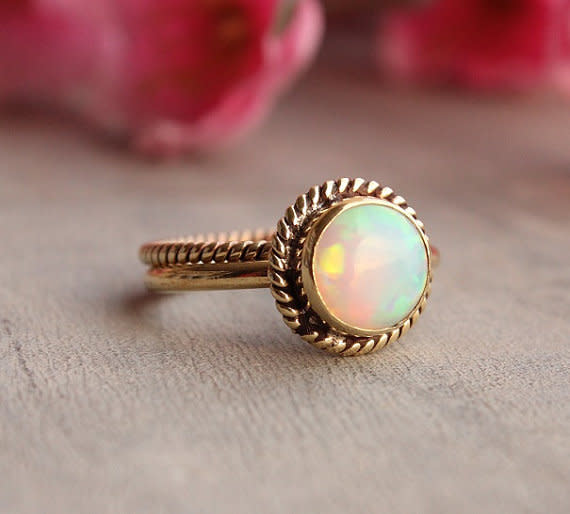 Ethiopian opal and 18k yellow gold, $885   