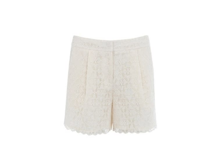 White lace overlay will look sweet and summery. 
Warehouse lace short, $64, Warehouse