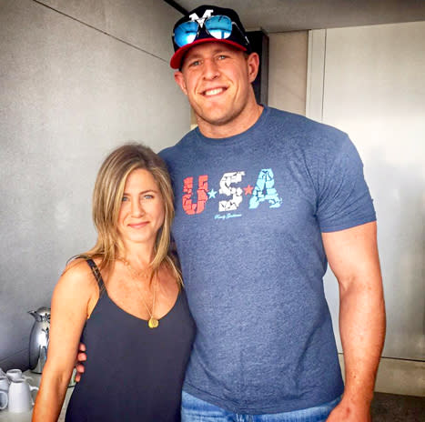 JJ Watt Lost His Cool Meeting Celebrity Crush Jennifer Aniston: &quot;I Probably Blacked Out the Entire Time&quot;