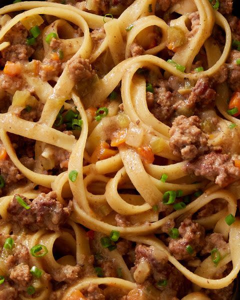 closeup of miso bolognese