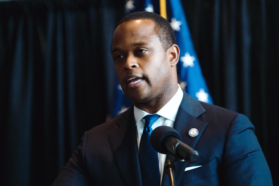 Kentucky Attorney General Daniel Cameron speaks on September 23, 2020, in Frankfort. / Credit: Jon Cherry / Getty