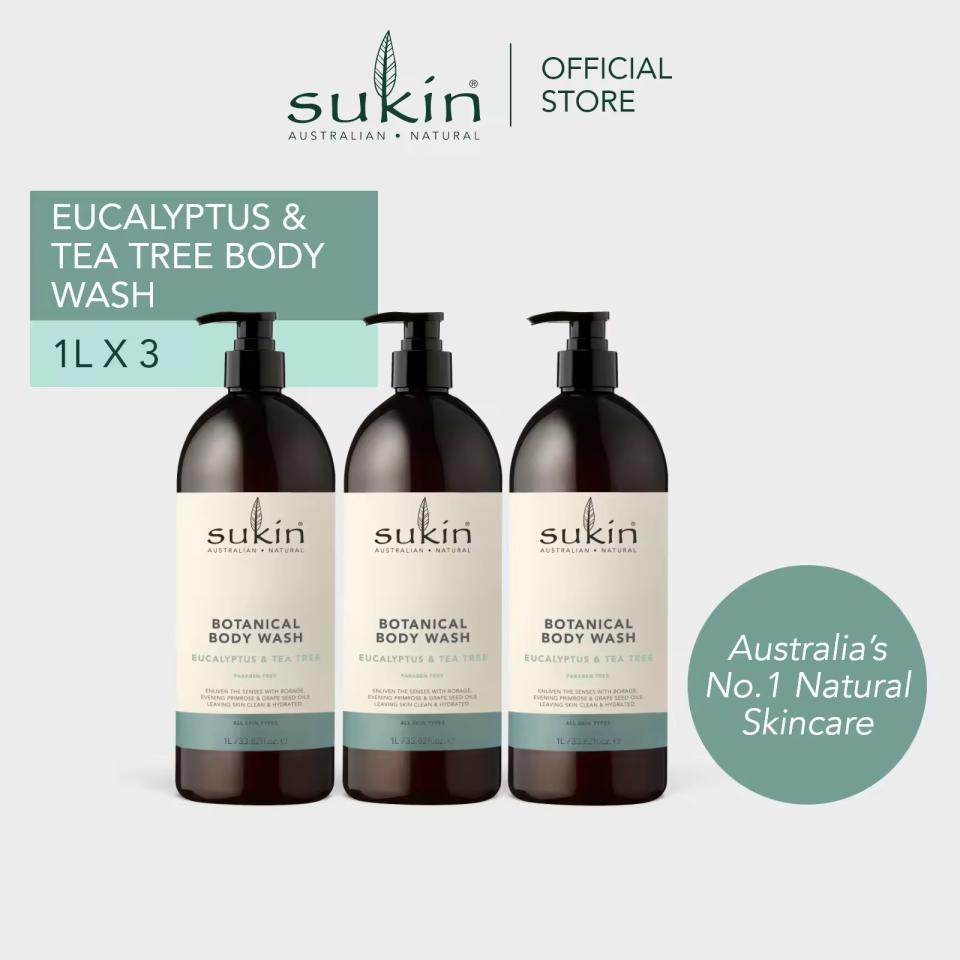 [VALUE SET OF 3] Sukin Botanical Body Wash 1L (Signature / Eucalyptus & Tea Tree / Ylang Ylang & Cedar). (Photo: Lazada SG)