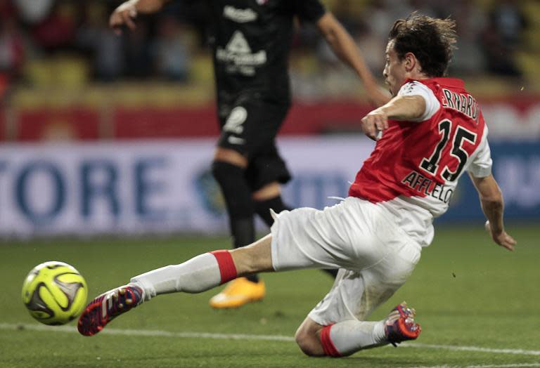 Monaco's Silva Bernardo scores during a French L1 match against Metz on May 16, 2015, at the Louis II Stadium in Monaco