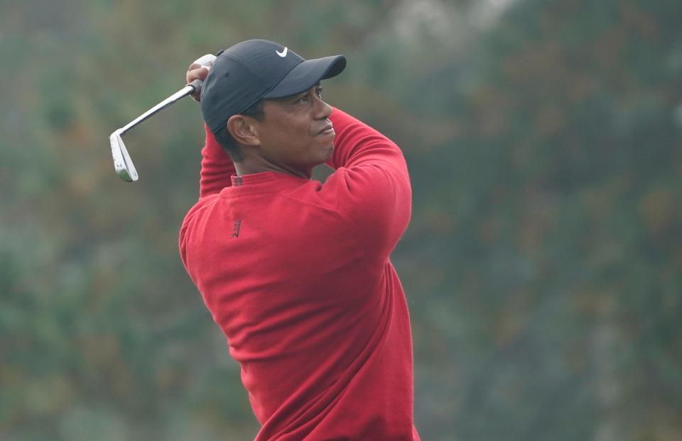 Tiger Woods plays a shot from the third tee during the final round of The Masters.