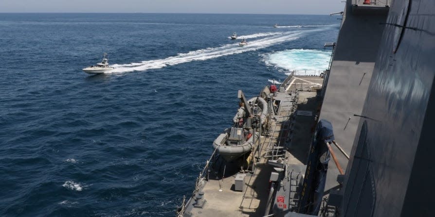 Iranian Islamic Revolutionary Guard Corps Navy (IRGCN) vessels conducted unsafe and unprofessional actions against U.S. Military ships by crossing the ships’ bows and sterns at close range while operating in international waters of the North Arabian Gulf.