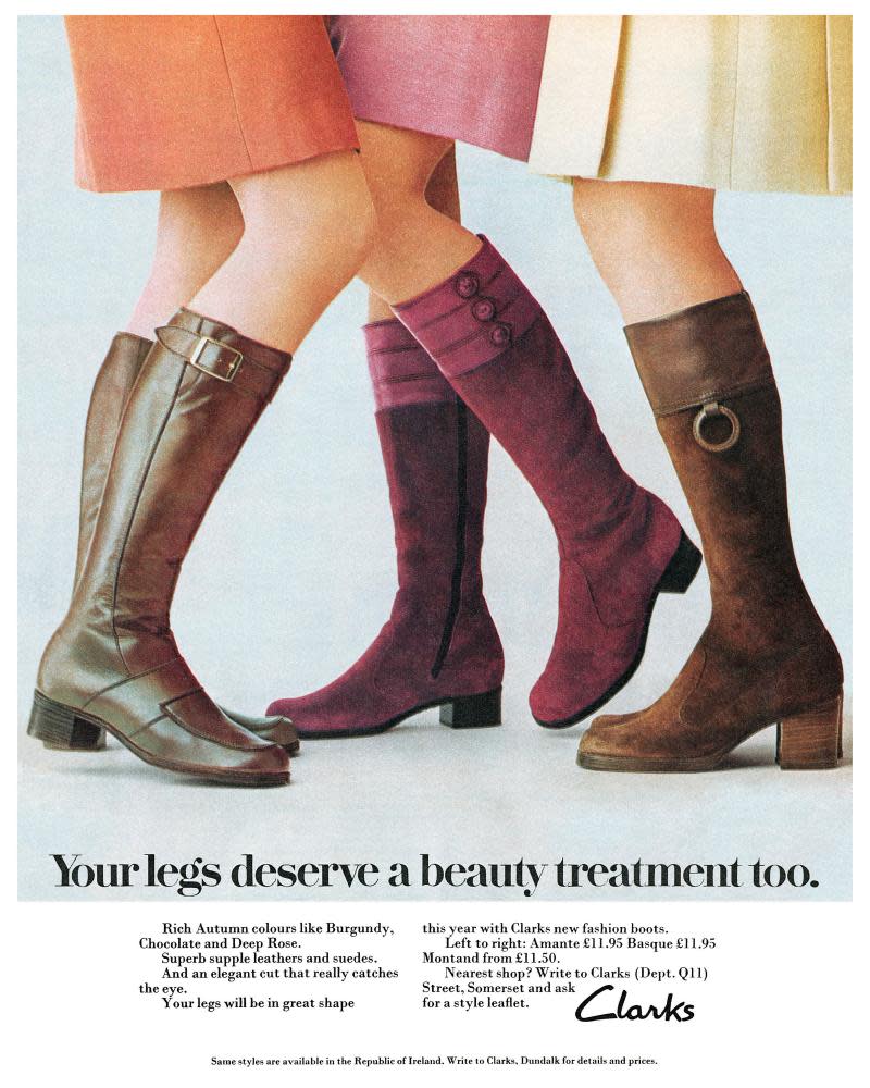 A 1972 advertisement for Clarks boots.