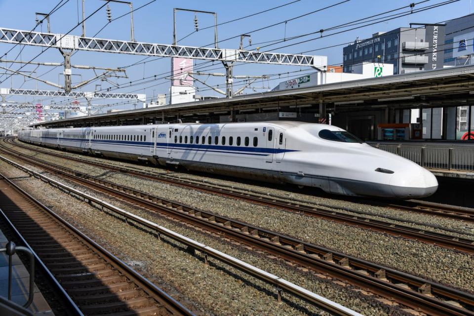 A white Japanese bullet train.  