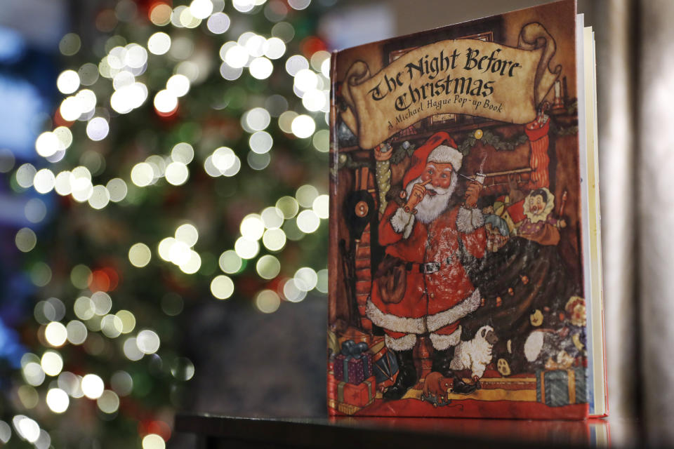 Christmas holiday decorations at the Vice President's residence include the book, "The Night Before Christmas," Monday, Dec. 2, 2019, in Washington. (AP Photo/Jacquelyn Martin)