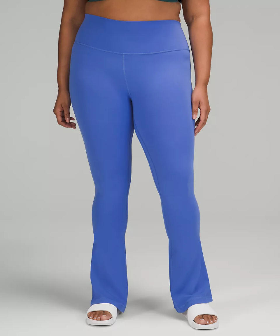 woman wears lululemon Align High-Rise Mini Flared Pant in wild indigo