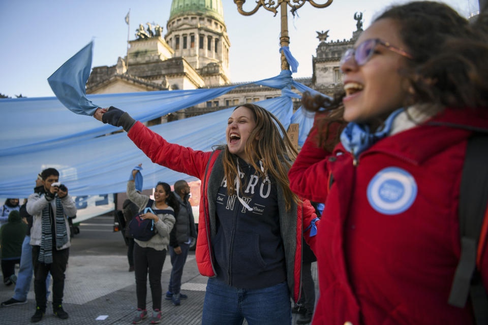 People demonstrate against the legalization of abortion outside the National Congress in Buenos Aires on August 01, 2018.