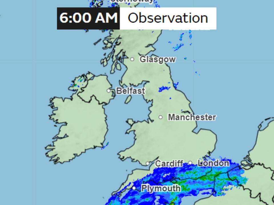 Rain will be gradually moving away towards southwest, clearing eastern parts (Met Office)