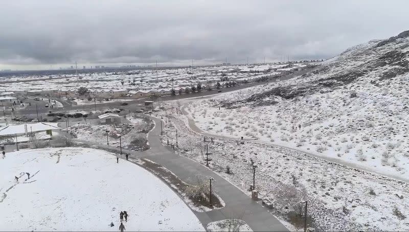 Video grab of snow in Las Vegas, Nevada