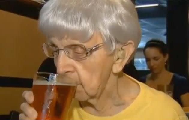 Millie drinks a beer at 4pm every day. Photo: YouTube