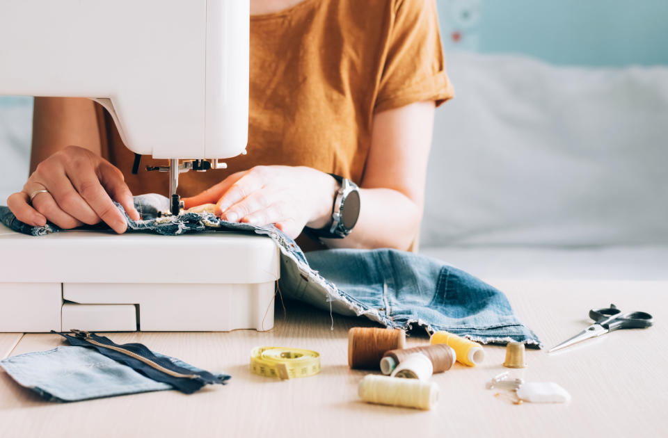 A woman sewing