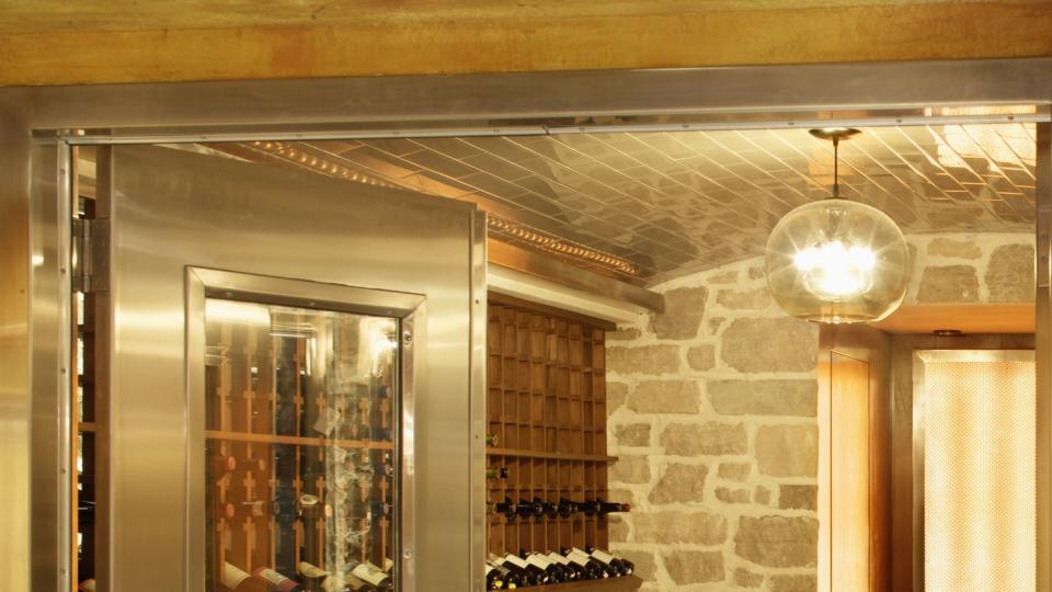 wine cellar with stainless steel doors