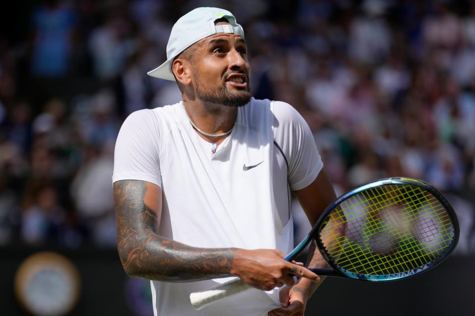 Australia's Nick Kyrgios argues with the umpire (AP)