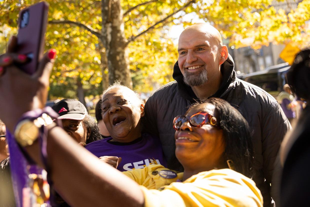 Pennsylvania Lt. Gov. John Fetterman, a Democratic candidate for U.S. Senate, meeting with attendees at a SEIU union event in Philadelphia, Saturday, Oct. 15, 2022.