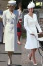 <p>Diana in Catherine Walker on a visit to the Isle of Wight in May 1985; Kate in Alexander McQueen at Princess Charlotte's christening in July 2015.</p>