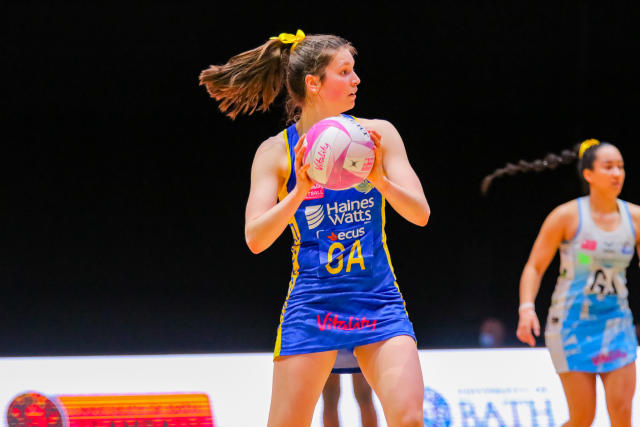 Sophie Drakeford-Lewis of Team Bath during the match between Team Bath Netball and Leeds Rhinos at the Resorts World Arena, Birmingham, England on 17th April 2022.