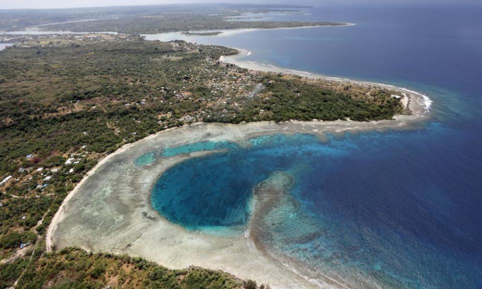 An aerial view of the coastline in Port Vila, Vanuatu.