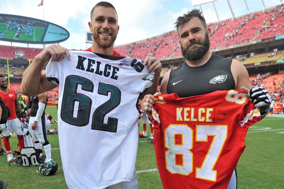 Travis Kelce and Jason Kelce are both three-time All-Pro picks and each has won a Super Bowl. The big advantage: Travis is 2-0 against his older brother. The Kelce brothers face off one more time when the Philadelphia Eagles (1-2) host the Kansas City Chiefs (1-2) on Sunday, Nov. 3, 2021 Chiefs Eagles Preview Football, Kansas City, United States - 17 Sep 2017