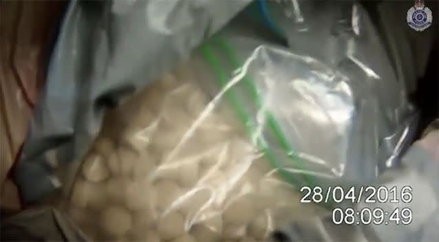 A quantity of methylamphethamines was allegedly found, including 3,000 pills. Source: Queensland Police.