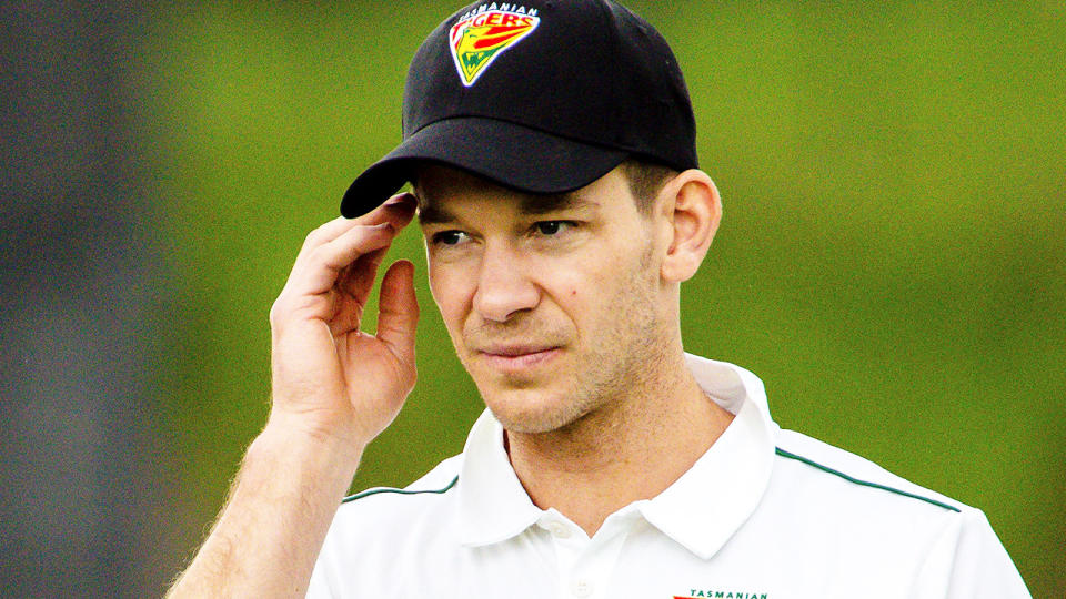 Tim Paine is pictured in a Sheffield Shield match for Tasmania.